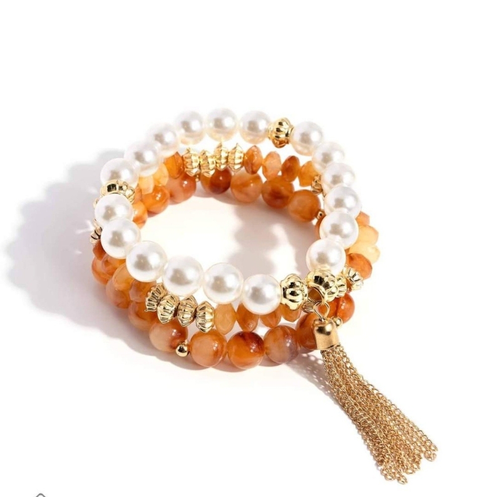 Paparazzi Orange and Gold Multi-Strand Bracelet Marbled Mirage Orange Jewelry